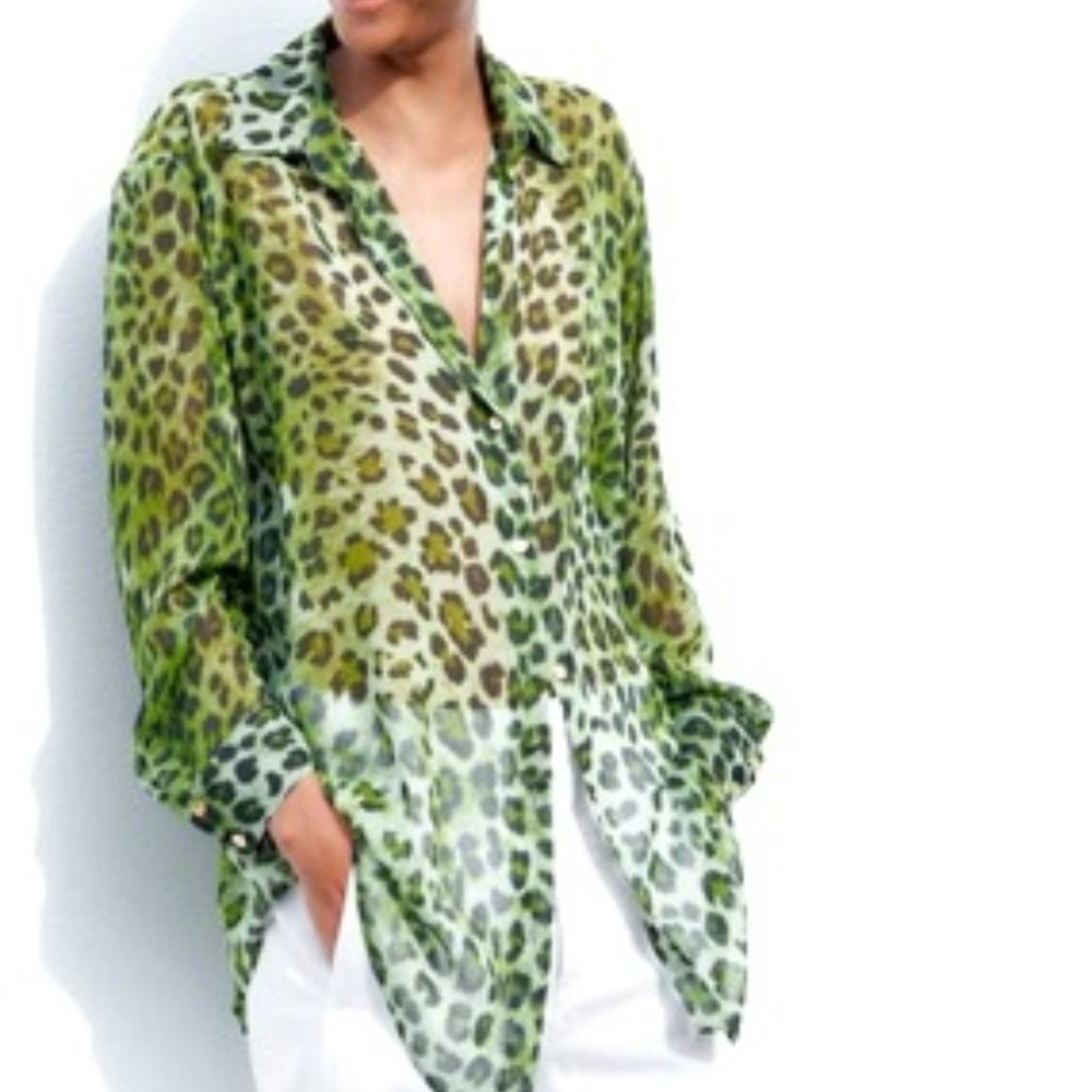 NWT Zara Green Animal Print Shirt